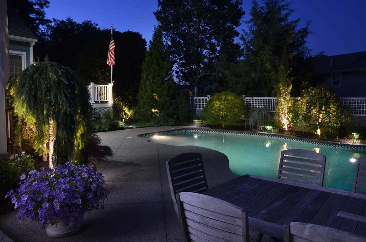 Outdoor landscape lighting installation by P.J. Pappas