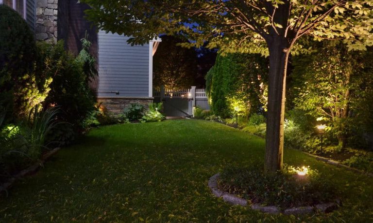 Outdoor landscape lighting installation by P.J. Pappas