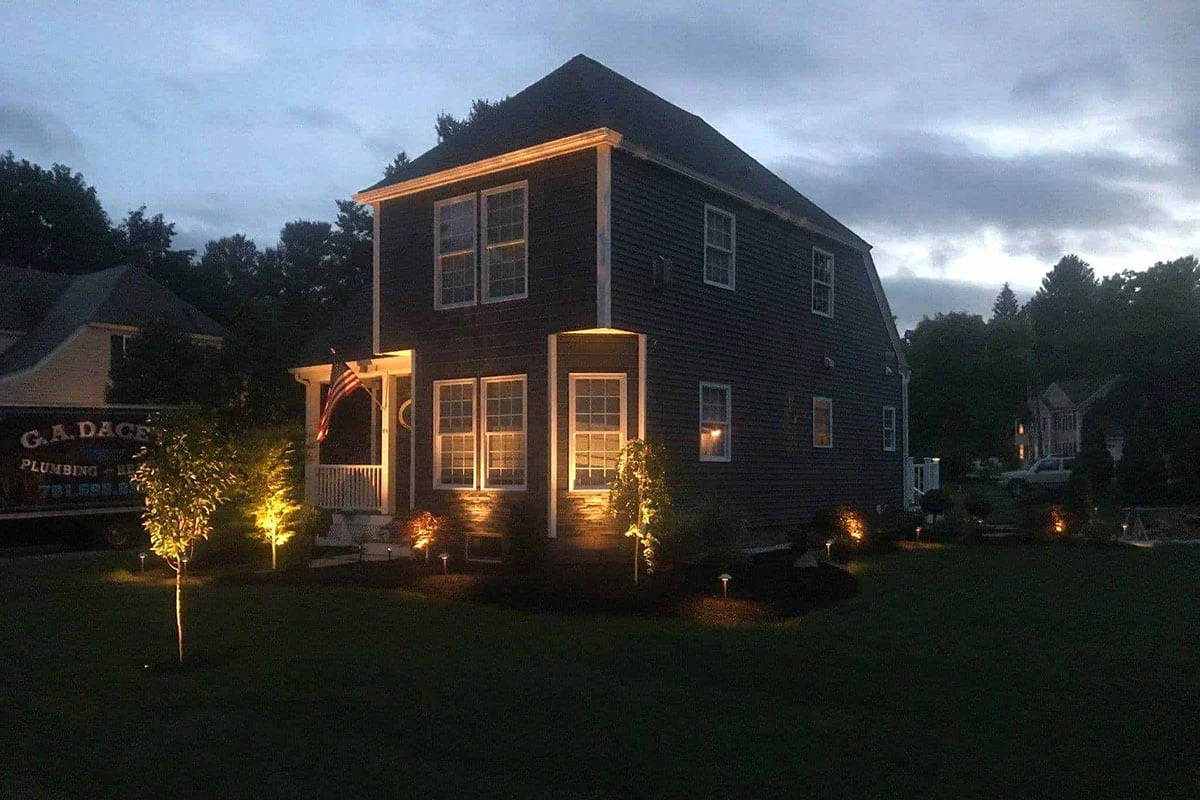 Outdoor landscape lighting installation by P.J. Pappas