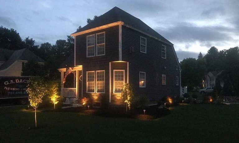 Outdoor landscape lighting installation by P.J. Pappas